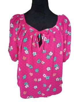 Hollister Women's S Pink Floral Sheet Boho Short Sleeve Blouse